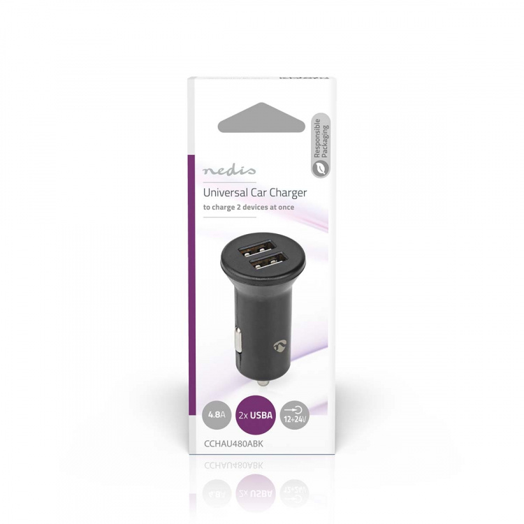 Nedis Billader | 24 W | 2x 2.4 A | Antall utganger: 2 | Porttype: 2x USB-A | | Single Voltage Output