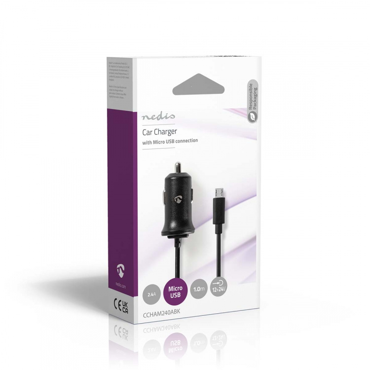 Nedis Billader | 12 W | 1x 2.4 A | Antall utganger: 1 | Micro USB (Fast) Kabel | 1.00 m | Single Voltage Output