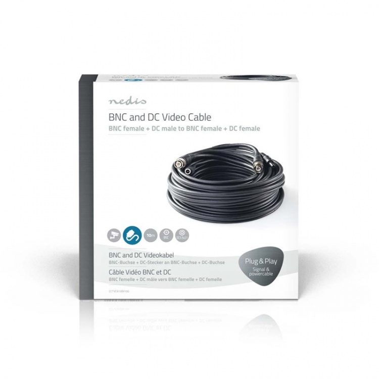 Nedis CCTV Security Cable | BNC / DC | 10.0 m | Rund | PVC | Sort | Gaveeske