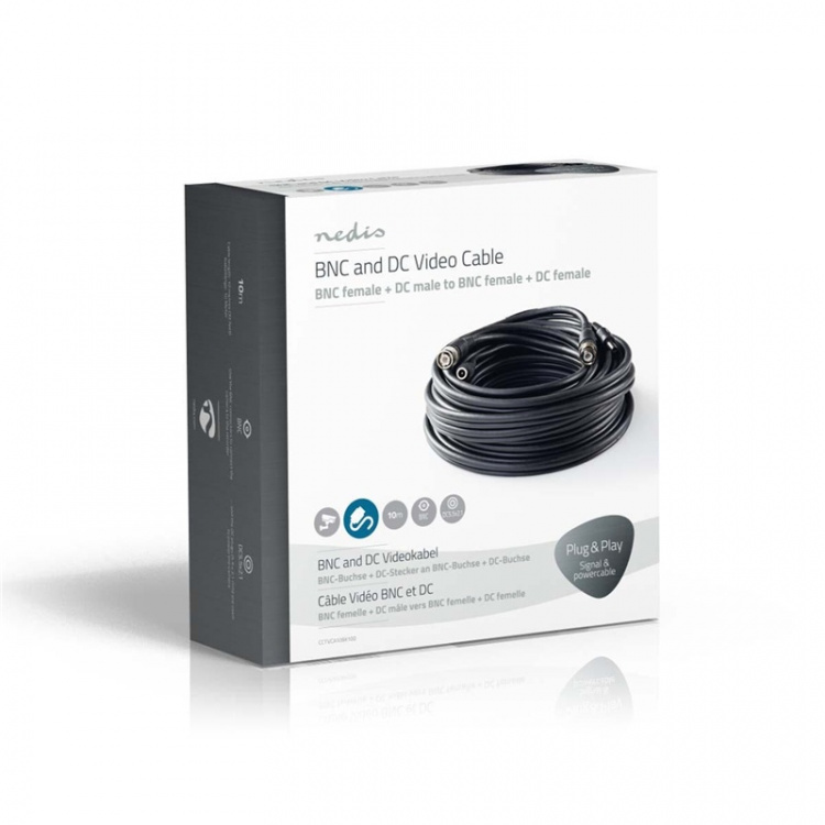 Nedis CCTV Security Cable | BNC / DC | 10.0 m | Rund | PVC | Sort | Gaveeske