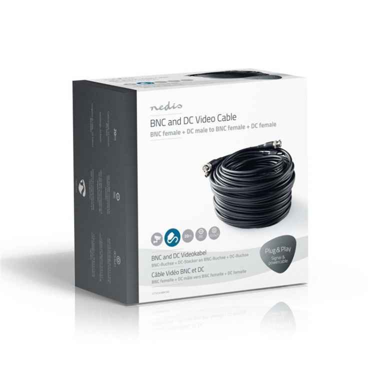 Nedis CCTV Security Cable | BNC / DC | 20.0 m | Rund | PVC | Sort | Gaveeske Nedis CCTV Security Cable | BNC / DC | 20.0 m | Rund | PVC | Sort | Gaveeske