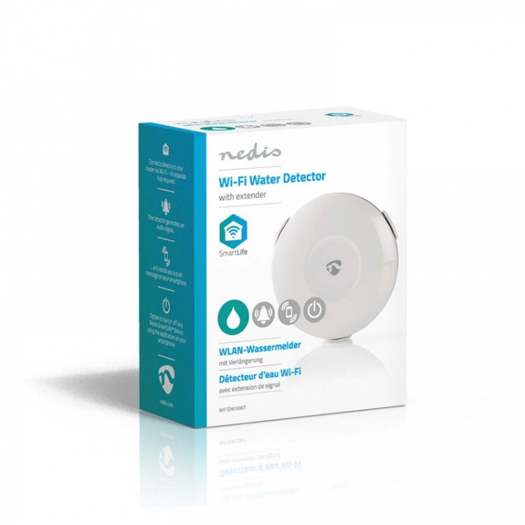 Nedis SmartLife Vanndetektor | Wi-Fi | Batteri drevet | Utvidelse inkludert | Maks. batteri levetid: 24 måned | 50 dB | Hvit