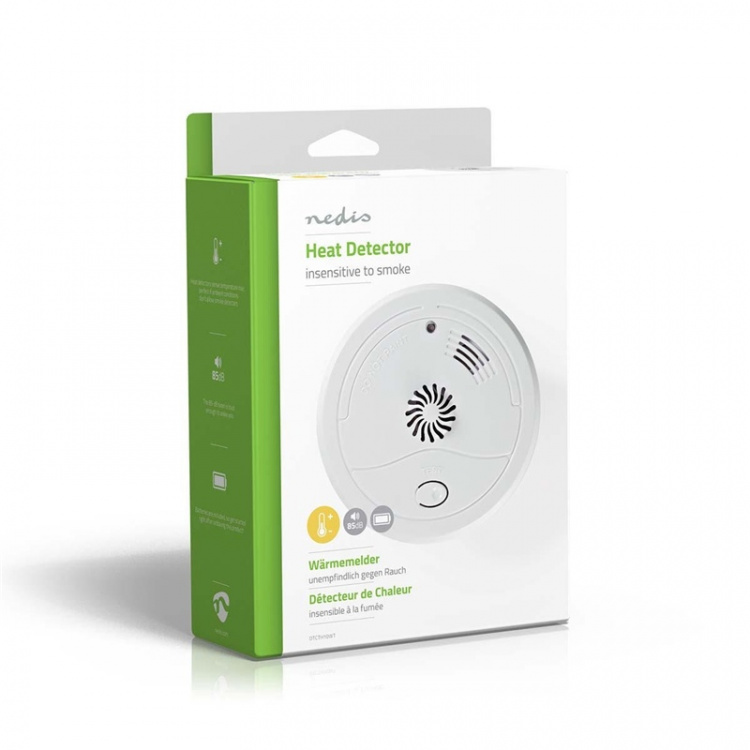 Nedis Heat Alarm | Batteri drevet | batteritid opp til: 1 år | Med test knapp | 85 dB | ABS | Hvit