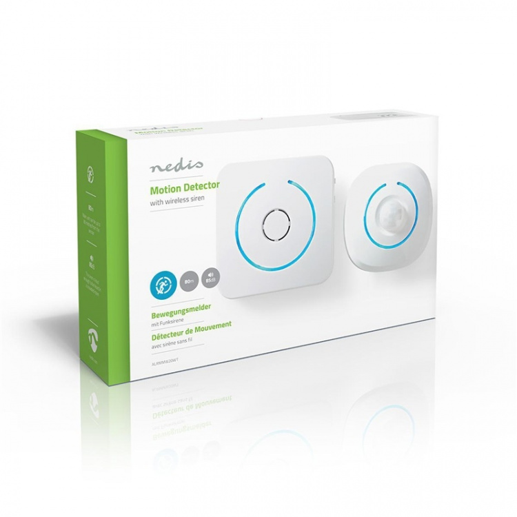 Nedis Bevegelsesdetektor Alarm | Batteri drevet | 6x AA/LR6 | 85 dB | Detektorrekkevidde: 6 m | Vegg | Blå / Hvit