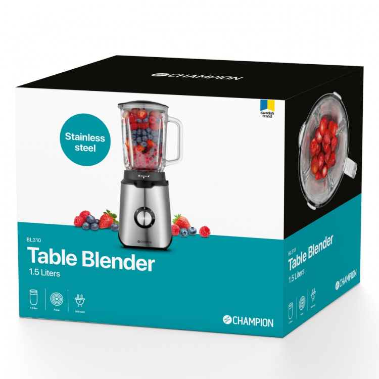 Champion Blender 1,5L 600W Glaskanne BL310 Rustfritt stål