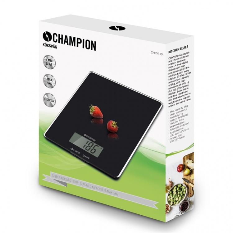 Champion Kjøkkenvekt Glass 5kg KV110 Svart Champion Kjøkkenvekt Glass 5kg KV110 Svart