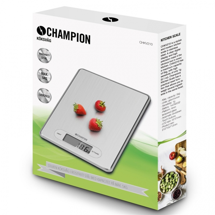 Champion Kjøkkenvekt i rustfritt stål 5 kg KV210 Champion Kjøkkenvekt i rustfritt stål 5 kg KV210