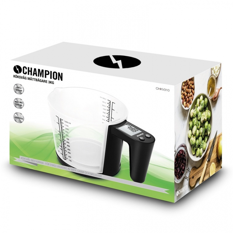 Champion Kjøkkenvekt målekopp 3kg 1200ml KV310 Svart Champion Kjøkkenvekt målekopp 3kg 1200ml KV310 Svart