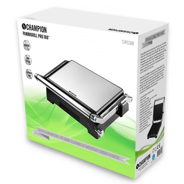 Champion Panini Grill Pro 2in1 med bordgrill 2000W PG300 rustfritt stål Champion Panini Grill Pro 2in1 med bordgrill 2000W PG300 rustfritt stål