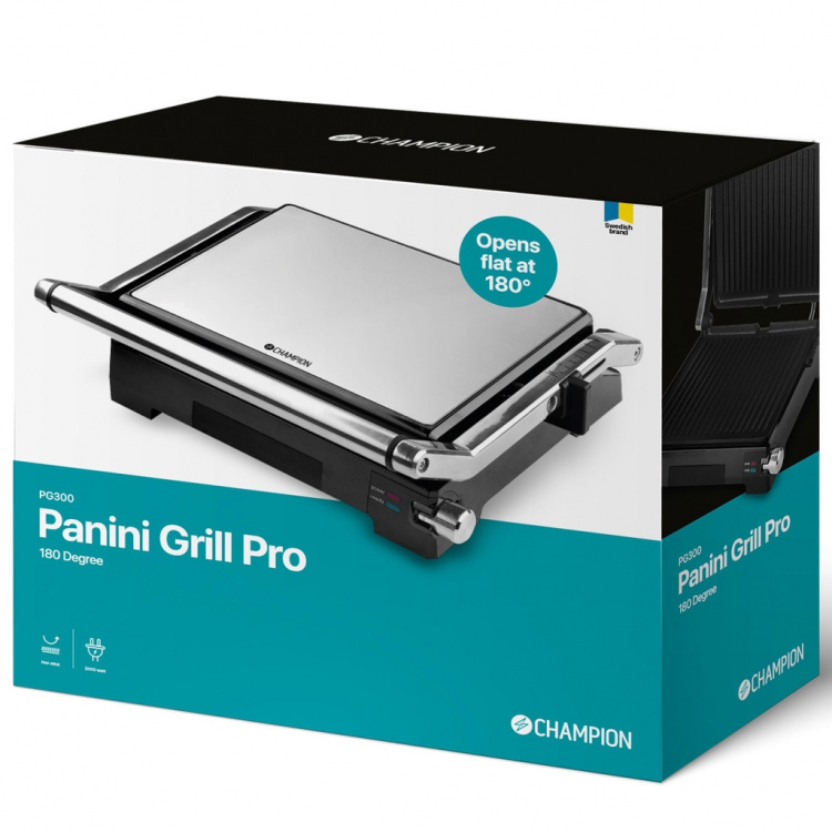 Champion Panini Grill Pro 2in1 med bordgrill 2000W PG300 rustfritt stål Champion Panini Grill Pro 2in1 med bordgrill 2000W PG300 rustfritt stål