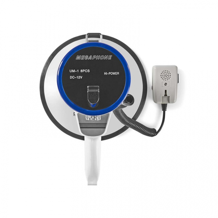 Nedis megafon | Maksimal rekkevidde: 1500 m | Maksimal volumkontroll: 120 dB | Avtagbar Mikrofon | Innebygd sirene | Skulderstropp | Blå / Hvit