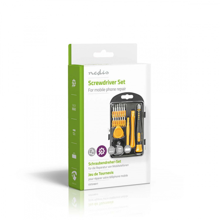 Nedis Phone/tablet repair set | 17-i-1 | PC / Smarttelefon / Tablett | Philips bits | Slissede biter | Pentalobe bits | Tri-wing bits Nedis Phone/tablet repair set | 17-i-1 | PC / Smarttelefon / Tablett | Philips bits | Slissede biter | Pentalobe bits | Tri-wing bits