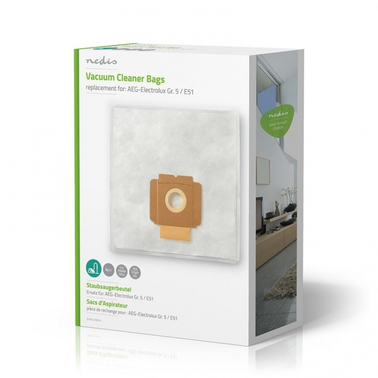 Nedis Støvsugepose- | 4 stk. | Syntetisk | Mest solgt for: Electrolux | Hvit