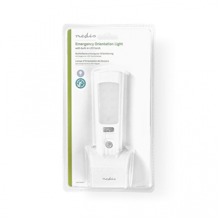 Nedis Orientering LED lys og lommelykt | Nettstrøm drevet | 220 - 240 V AC 50 Hz | 1.30 W | Oppladningsbar | Nominell lysfluks: 37 lm | Lysrekkevidde: 3 m | Strålevinkel: 71 ° | LED fakkel