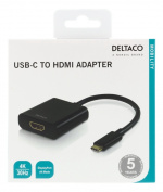 DELTACO USB-C til HDMI-adapter, 4096x2160 30 Hz, svart
