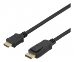 DELTACO DP - HDMI-kabel, 10m, 3840x2160 i 30Hz, 10,8Gb/s, svart