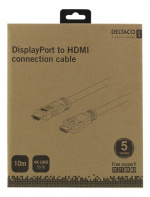 DELTACO DP - HDMI-kabel, 10m, 3840x2160 i 30Hz, 10,8Gb/s, svart