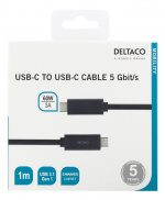 DELTACO USB-C til USB-C-kabel, 1 m, 60 W 3A, USB 3.1 Gen 1, E-Marker, s