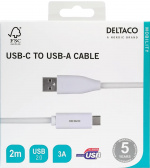 DELTACO USB-C til USB-A-kabel, 2 m, 3 A, USB 2.0, hvit