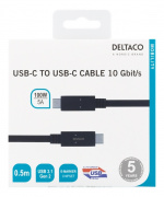 DELTACO USB-C - USB-C-kabel, 0,5 m, USB 3.1 Gen 2, E-marker, svart
