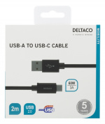 DELTACO USB-A til USB-C-kabel, 2 m, USB 2.0, flettet, svart