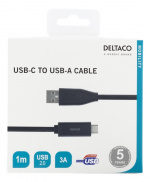 DELTACO USB-C til USB-A-kabel, 1 m, 3A, USB 2.0, svart