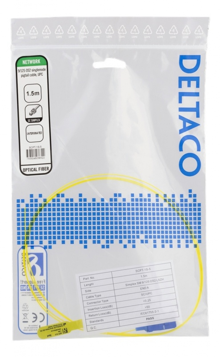 DELTACO OS2 fiberhale, SC, simplex, UPC, 9/125, 1,5 m DELTACO OS2 fiberhale, SC, simplex, UPC, 9/125, 1,5 m