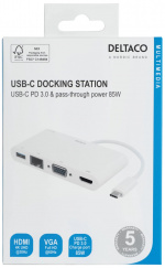 DELTACO USB-C dokkingstasjon, 100 W USB-C PD, HDMI, 1,5 A USB-A, Gigab