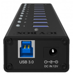 ICY BOX USB 3.0-hub, 10-port, ladeport, alu, m PSU