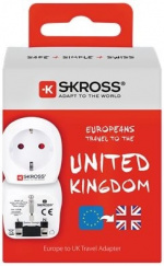 SKROSS Reiseadapter med jording fra Europa til Storbritannia, 15A, 110-125V, hvit