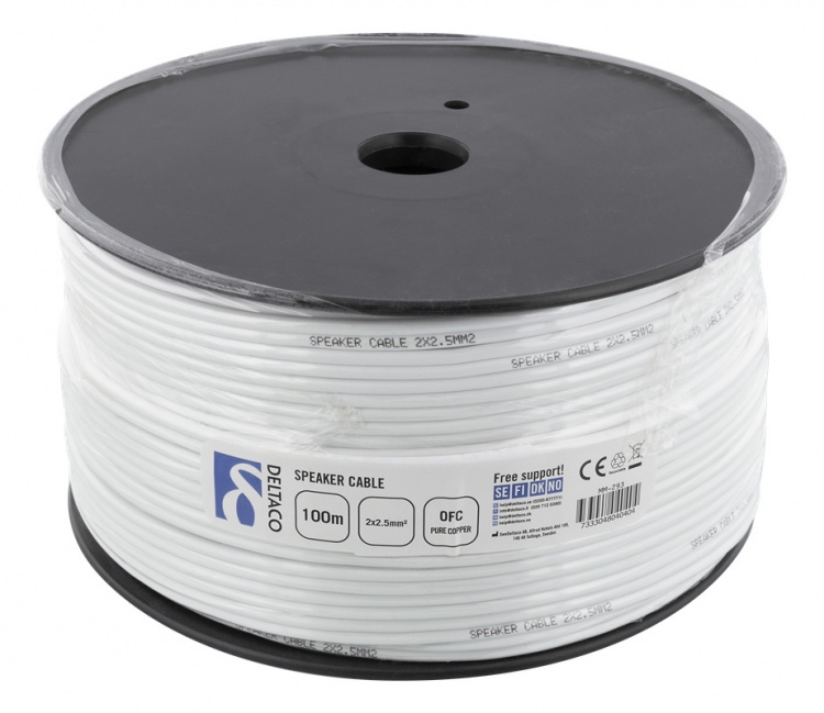 DELTACO høyttalerkabel, 2x2,5mm2, ukontaktert, ren kobber, 100m