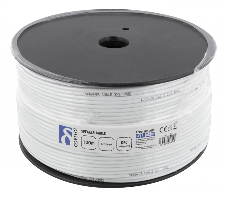 DELTACO høyttalerkabel, 2x2,5mm2, ukontaktert, ren kobber, 100m