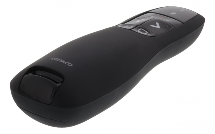 DELTACO trådløs presentatør med laserpeker, opptil 15 m, svart DELTACO trådløs presentatør med laserpeker, opptil 15 m, svart