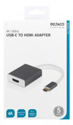 DELTACO USB-C - HDMI, 4096x2160 60Hz, 0,2m, mellomgrå DELTACO USB-C - HDMI, 4096x2160 60Hz, 0,2m, mellomgrå