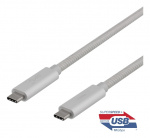 DELTACO USB-C SuperSpeed-kabel, 1 m, USB 3.1 Gen 2, 10 Gbit/s, 100 W, sølv