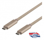 DELTACO USB-C SuperSpeed-kabel, 0,5 m, USB 3.1 Gen 1, 10 Gbps, 100 W, gull