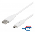 DELTACO USB-C til USB-A-kabel, 0,5 m, 3A, USB 2.0, hvit