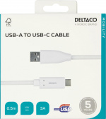 DELTACO USB-C til USB-A-kabel, 0,5 m, 3A, USB 2.0, hvit