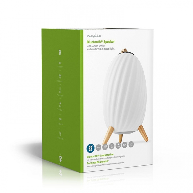 Nedis Bluetooth høyttaler med stemningslys | 6 timer | Ambiance Design | 90 W | Mono | RGB / Varm Hvit | IPX5 | Linkable | Grå / Hvit Nedis Bluetooth høyttaler med stemningslys | 6 timer | Ambiance Design | 90 W | Mono | RGB / Varm Hvit | IPX5 | Linkable | Grå / Hvit