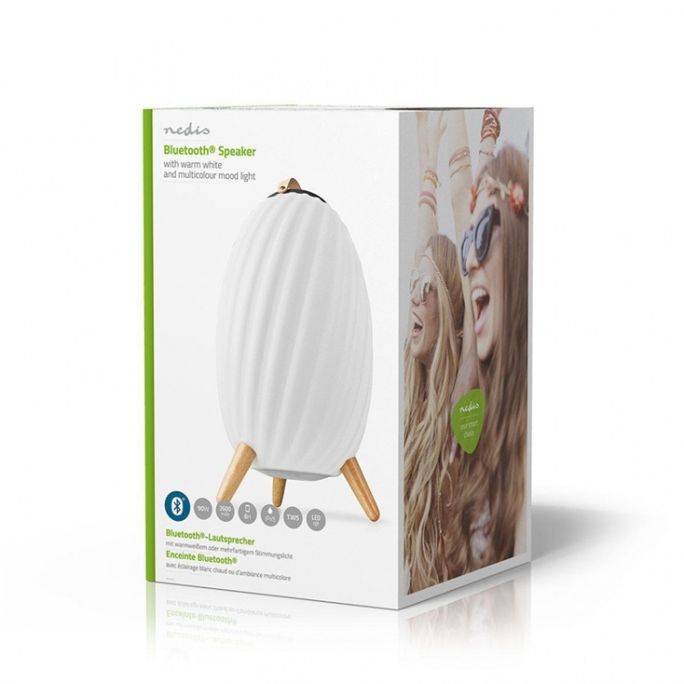 Nedis Bluetooth høyttaler med stemningslys | 6 timer | Ambiance Design | 90 W | Mono | RGB / Varm Hvit | IPX5 | Linkable | Grå / Hvit Nedis Bluetooth høyttaler med stemningslys | 6 timer | Ambiance Design | 90 W | Mono | RGB / Varm Hvit | IPX5 | Linkable | Grå / Hvit