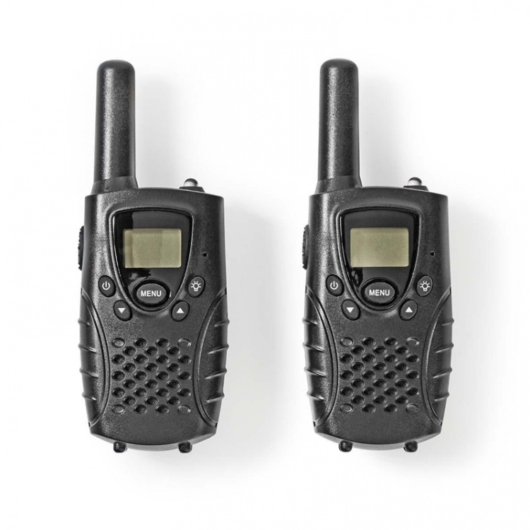 Nedis Walkie-Talkie Set | 2 håndsett | 8000 m | Antall frekvenskanaler: 8 | PTT / VOX | 150 min | Hodetelefonutgang | Sort