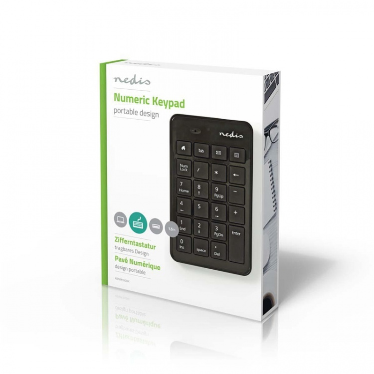 Nedis Wired Keyboard | USB-A | Kontor | Single-Handed | numerisk | Antall VHF kanaler