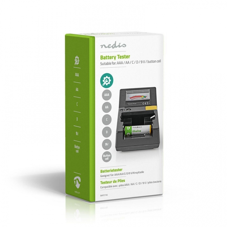 Nedis Battery Tester | 9V - AA - AAA - Button Cell - C - D | Sort
