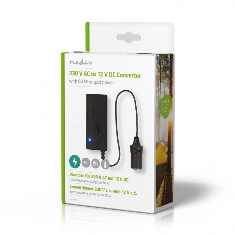 Nedis Strøm Converter | Nettstrøm drevet | 230 V AC 50 Hz | 12 V DC | 60 W | Jordet kontakt | Sort