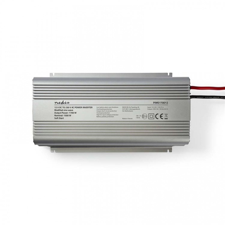 Nedis Power Inverter Modifisert sinusbølge | Inngangsspenning: 12 V DC | Enhetens strømuttak: Type F (CEE 7/3) | 230 V AC 50 Hz | 1700 W | Topp effekt: 3000 W | Skru Terminal | Sølv