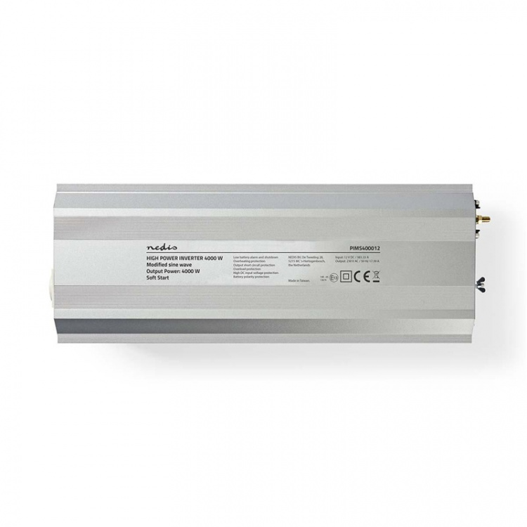 Nedis Power Inverter Modifisert sinusbølge | Inngangsspenning: 12 V DC | Enhetens strømuttak: Type F (CEE 7/3) | 230 V AC 50 Hz | 4000 W | Topp effekt: 8000 W | Skru Terminal | Sølv