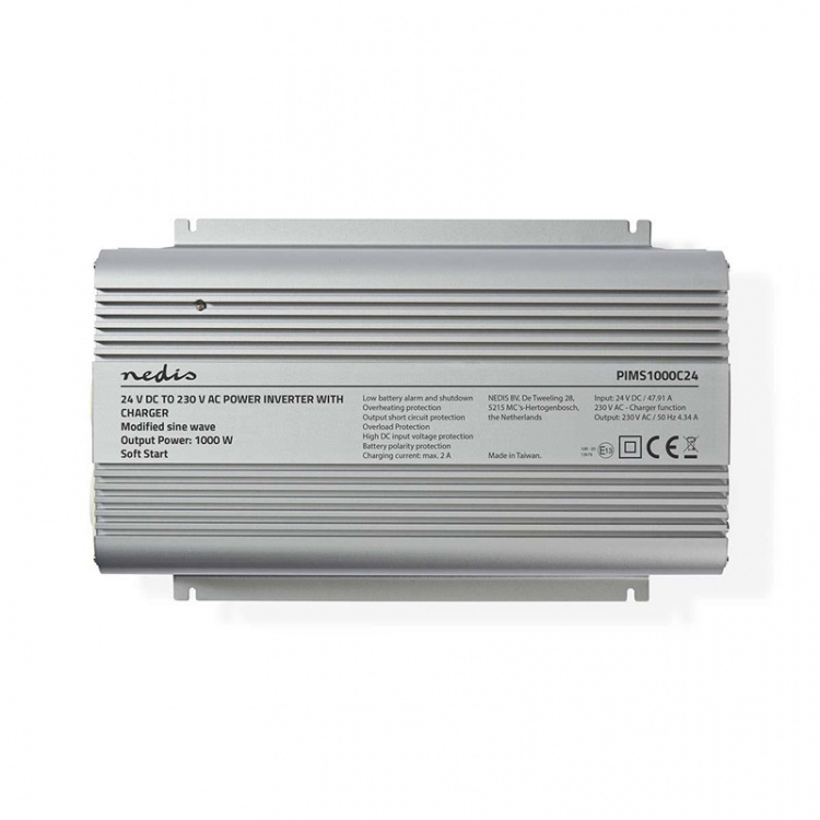 Power Inverter Modifisert sinusbølge | Inngangsspenning: 24 V DC | Enhetens strømuttak: 2 | 230 V AC 50 Hz | 1000 W | Topp effekt: 2400 W | Sokkeltype: F (CEE 7/3) | Batteriklemmer | Sølv