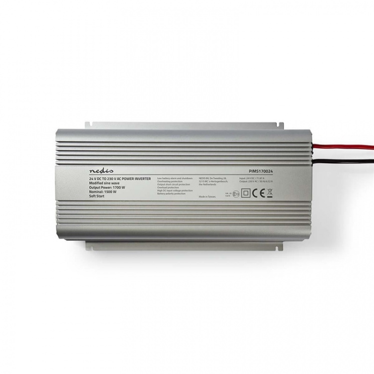 Nedis Power Inverter Modifisert sinusbølge | Inngangsspenning: 24 V DC | Enhetens strømuttak: Type F (CEE 7/3) | 230 V AC 50 Hz | 1700 W | Topp effekt: 3000 W | Skru Terminal | Sølv