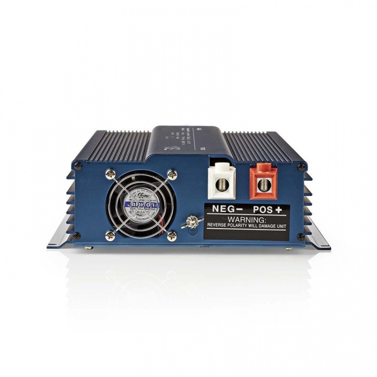Nedis Power Inverter Pure Sine Wave | Inngangsspenning: 24 V DC | Enhetens strømuttak: Type F (CEE 7/3) | 230 V AC 50 Hz | 1000 W | Topp effekt: 2000 W | Skru Terminal | Pure Sine Wave | Sikring | Blå