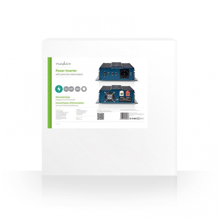 Nedis Power Inverter Pure Sine Wave | Inngangsspenning: 24 V DC | Enhetens strømuttak: Type F (CEE 7/3) | 230 V AC 50 Hz | 1000 W | Topp effekt: 2000 W | Skru Terminal | Pure Sine Wave | Sikring | Blå